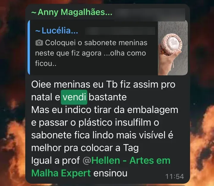 Mensagem de aluna no WhatsApp sobre o curso da Hellen