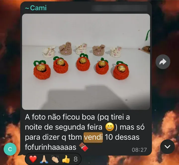 Mensagem de aluna no WhatsApp sobre o curso da Hellen