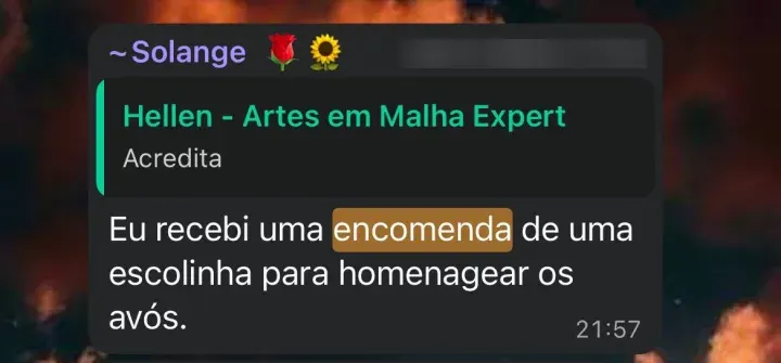 Mensagem de aluna no WhatsApp sobre o curso da Hellen