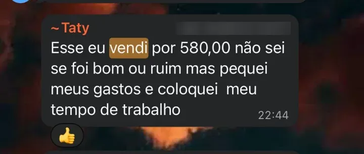 Mensagem de aluna no WhatsApp sobre o curso da Hellen